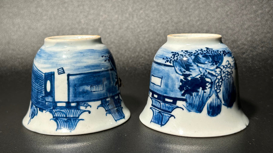Pair of Blue and White Landscape Teacups