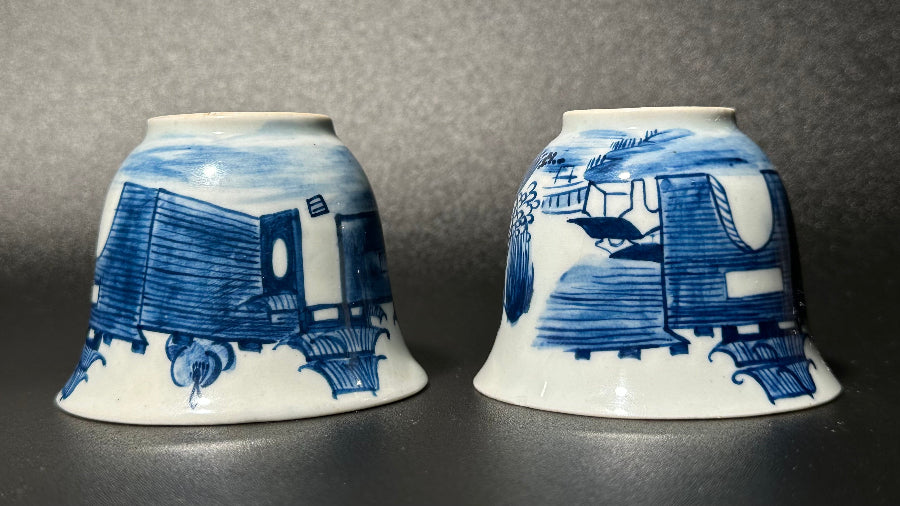 Pair of Blue and White Landscape Teacups