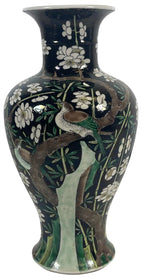 Black-Ground Famille-Verte Vase with Plum Blossom and Birds