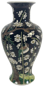 Black-Ground Famille-Verte Vase with Plum Blossom and Birds